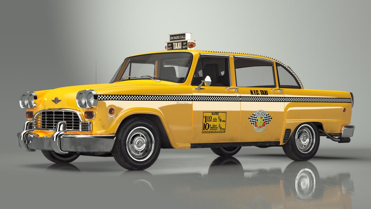 3D Retro Checker Taxi Cab Simple Interior model