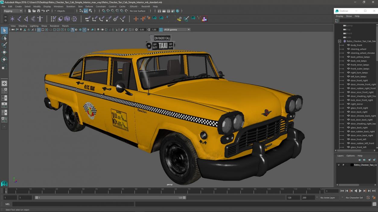 3D Retro Checker Taxi Cab Simple Interior model