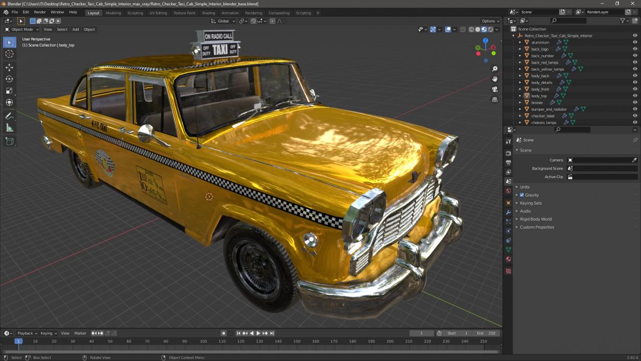 3D Retro Checker Taxi Cab Simple Interior model