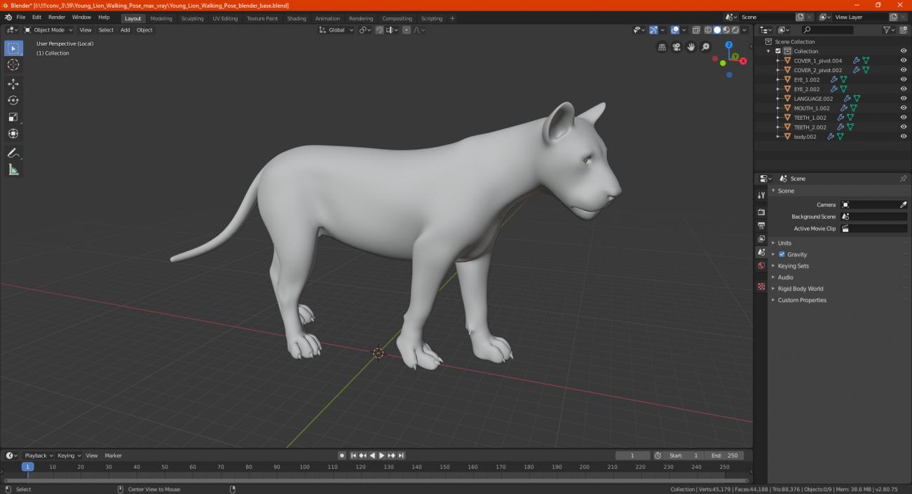 3D Young Lion Walking Pose model