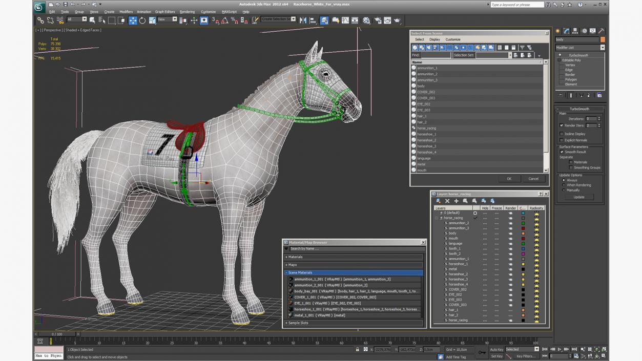 Racehorse White Fur 3D model