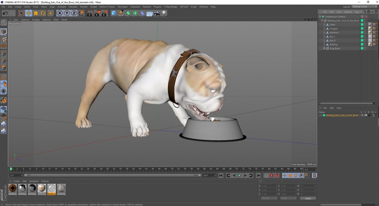 3D Bulldog Eats Out of the Bowl model