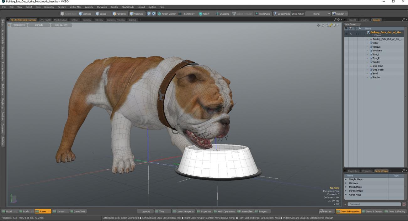 3D Bulldog Eats Out of the Bowl model