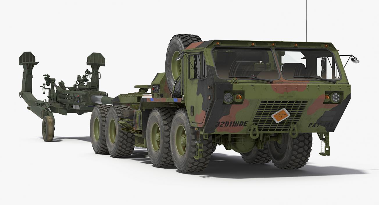 3D model Oshkosh HEMTT Truck Towing M777 Howitzer