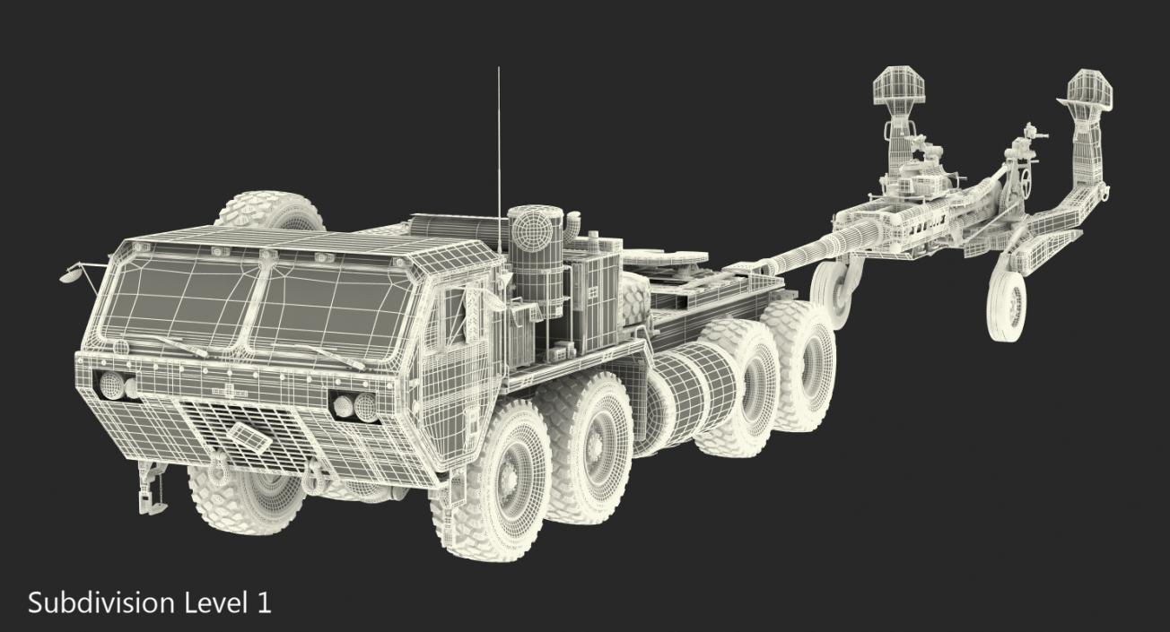 3D model Oshkosh HEMTT Truck Towing M777 Howitzer