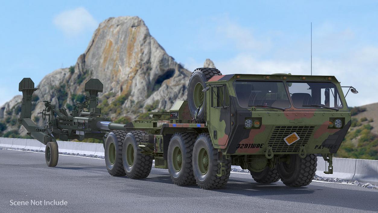 3D model Oshkosh HEMTT Truck Towing M777 Howitzer