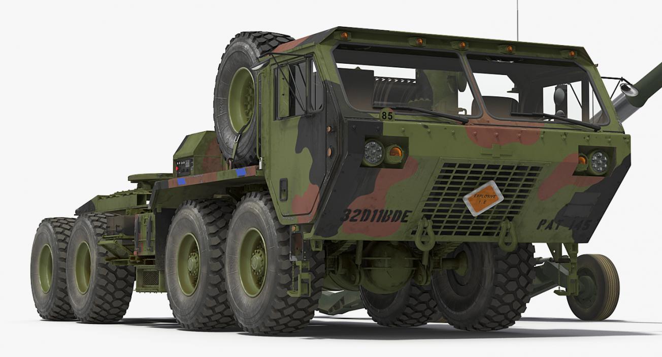 3D model Oshkosh HEMTT Truck Towing M777 Howitzer