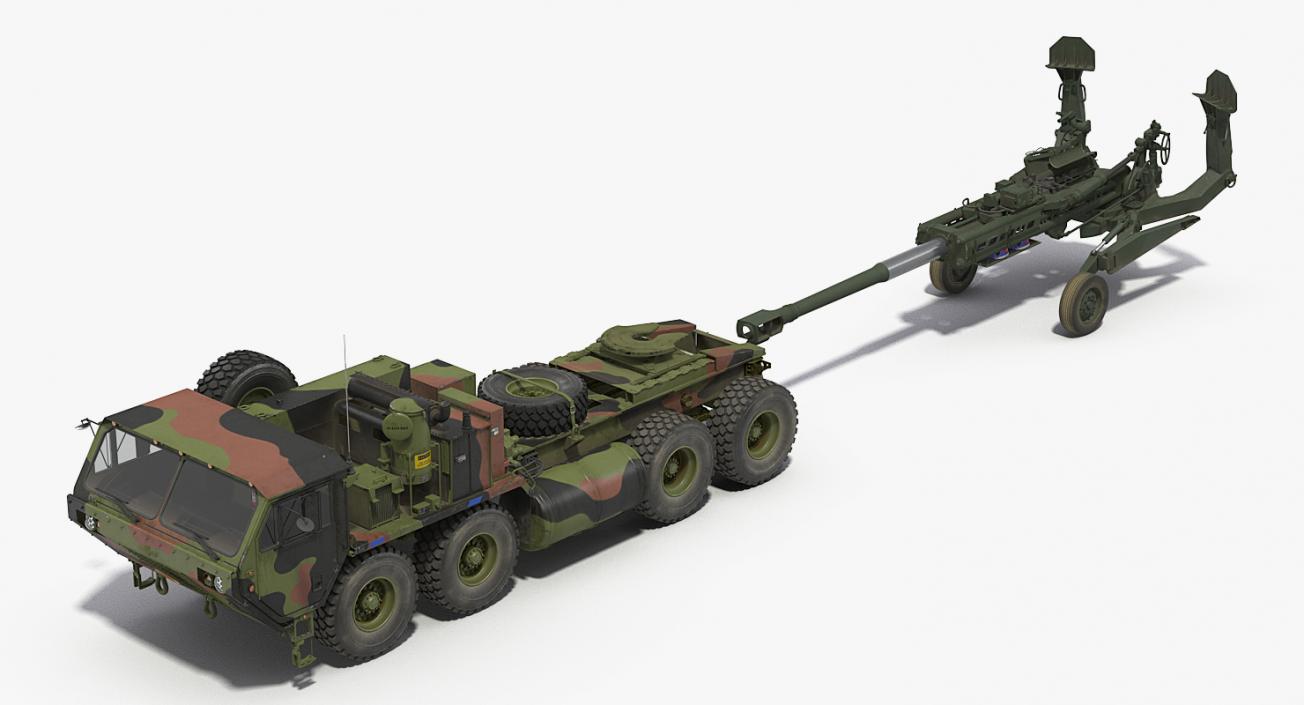 3D model Oshkosh HEMTT Truck Towing M777 Howitzer