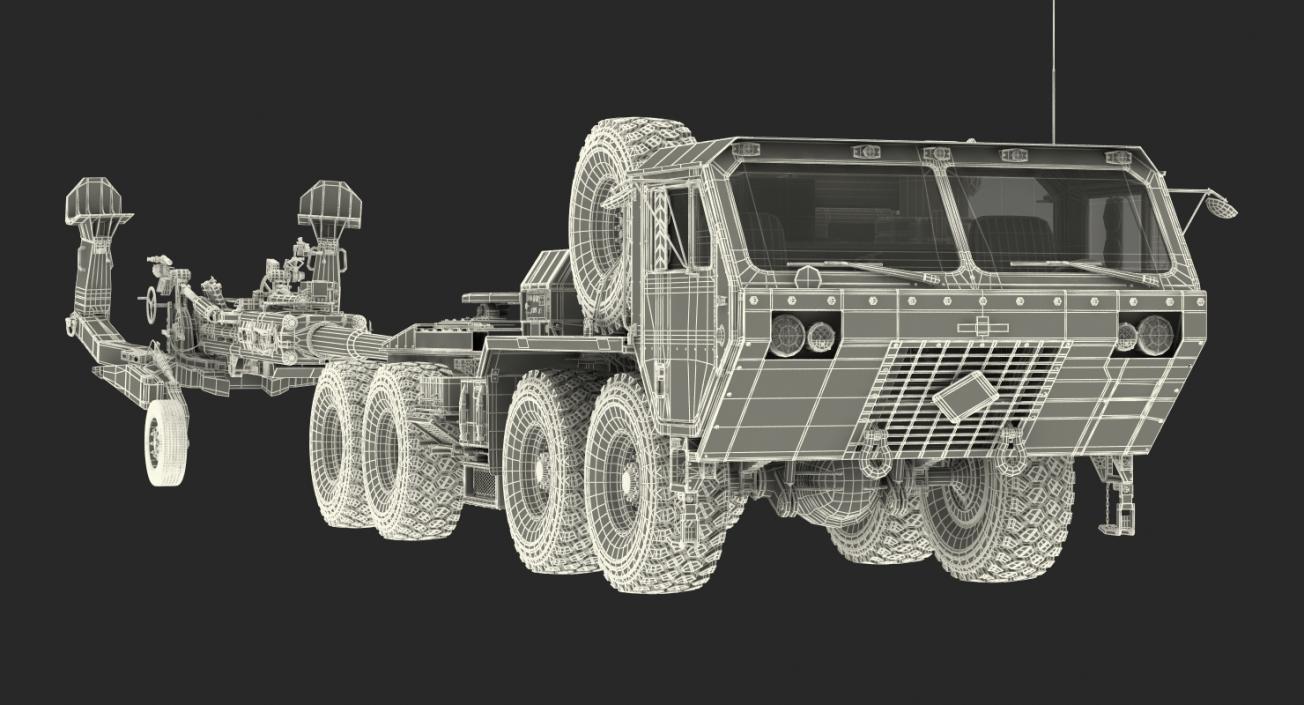 3D model Oshkosh HEMTT Truck Towing M777 Howitzer