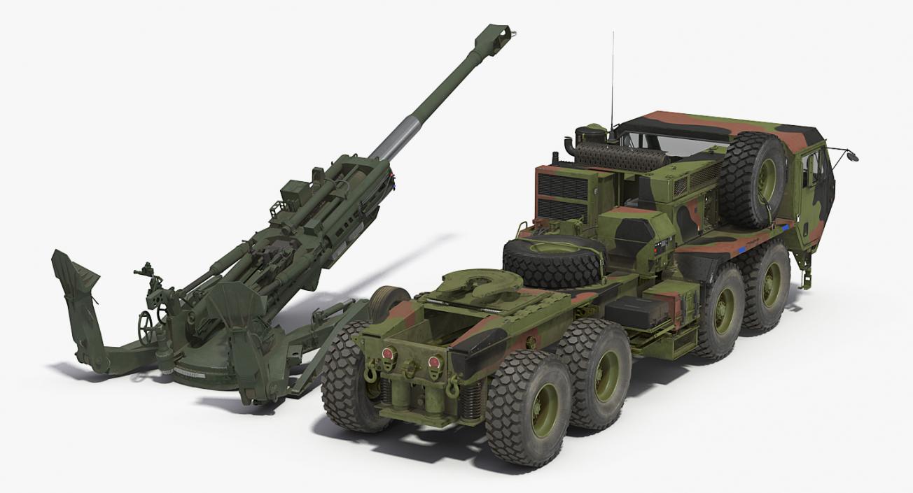 3D model Oshkosh HEMTT Truck Towing M777 Howitzer