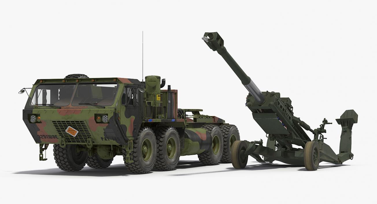 3D model Oshkosh HEMTT Truck Towing M777 Howitzer