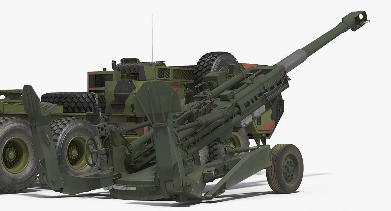 3D model Oshkosh HEMTT Truck Towing M777 Howitzer