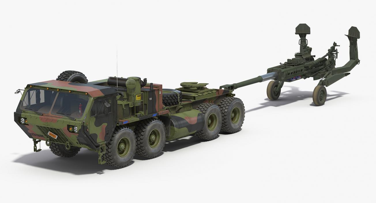 3D model Oshkosh HEMTT Truck Towing M777 Howitzer