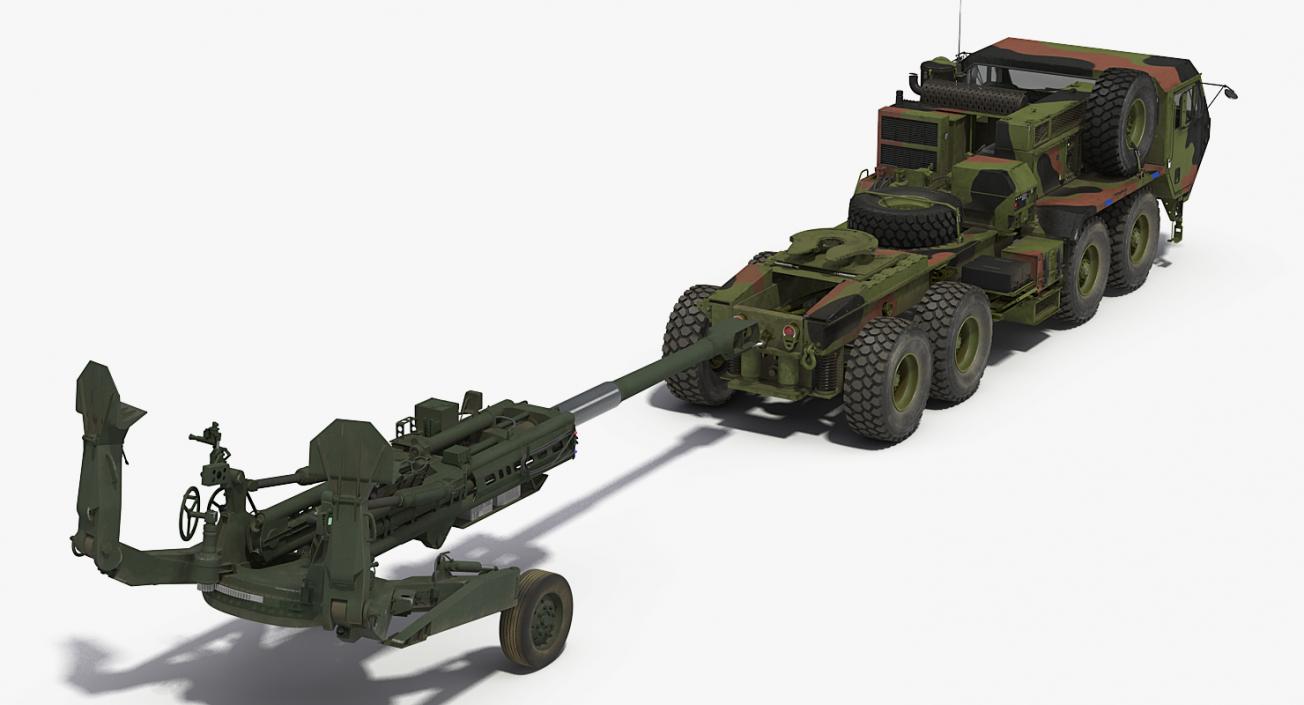 3D model Oshkosh HEMTT Truck Towing M777 Howitzer