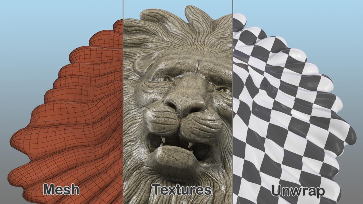 Lion Head Stone Relief 3D