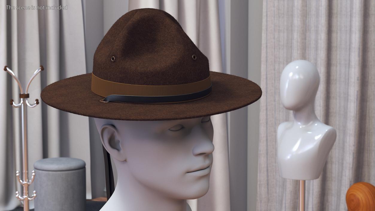 TingTingo Military Campaign Hat Brown on Mannequin Fur 3D model