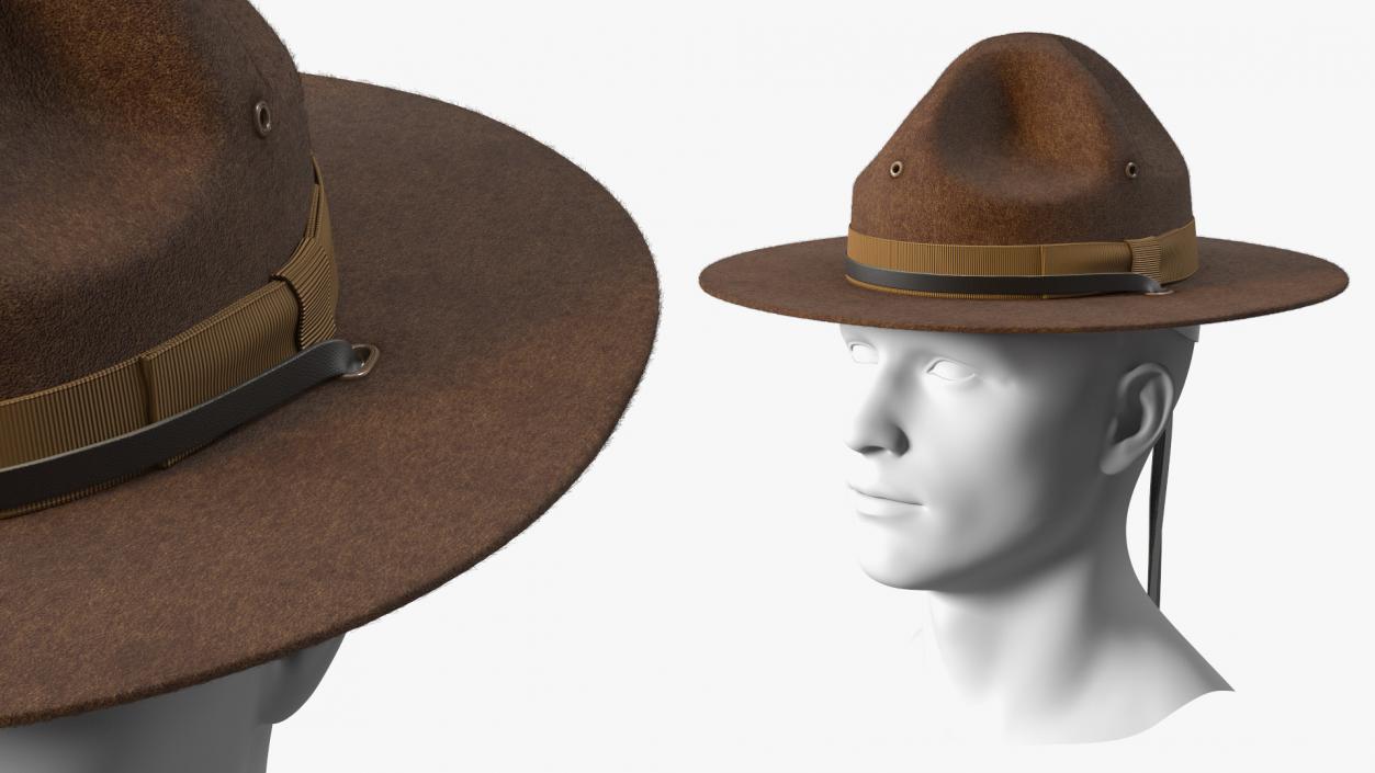 TingTingo Military Campaign Hat Brown on Mannequin Fur 3D model