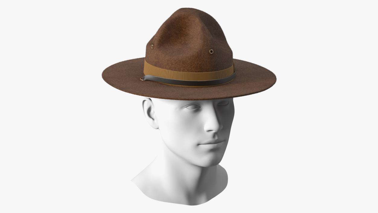 TingTingo Military Campaign Hat Brown on Mannequin Fur 3D model