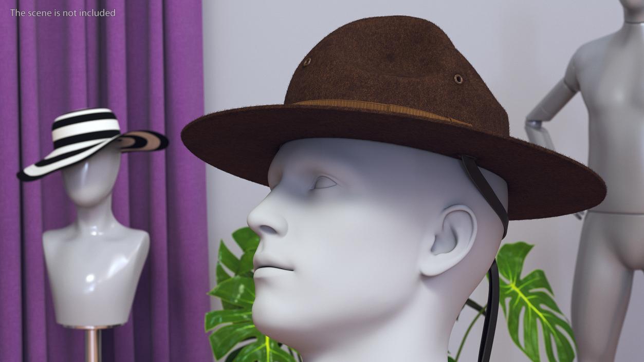 TingTingo Military Campaign Hat Brown on Mannequin Fur 3D model