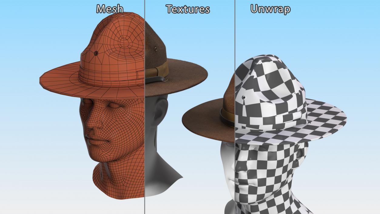 TingTingo Military Campaign Hat Brown on Mannequin Fur 3D model