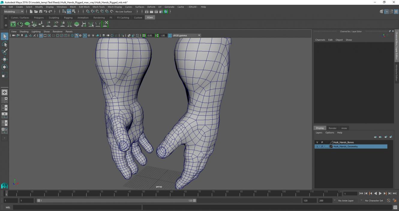 3D Hulk Hands Rigged for Maya