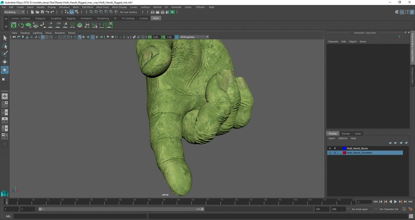 3D Hulk Hands Rigged for Maya