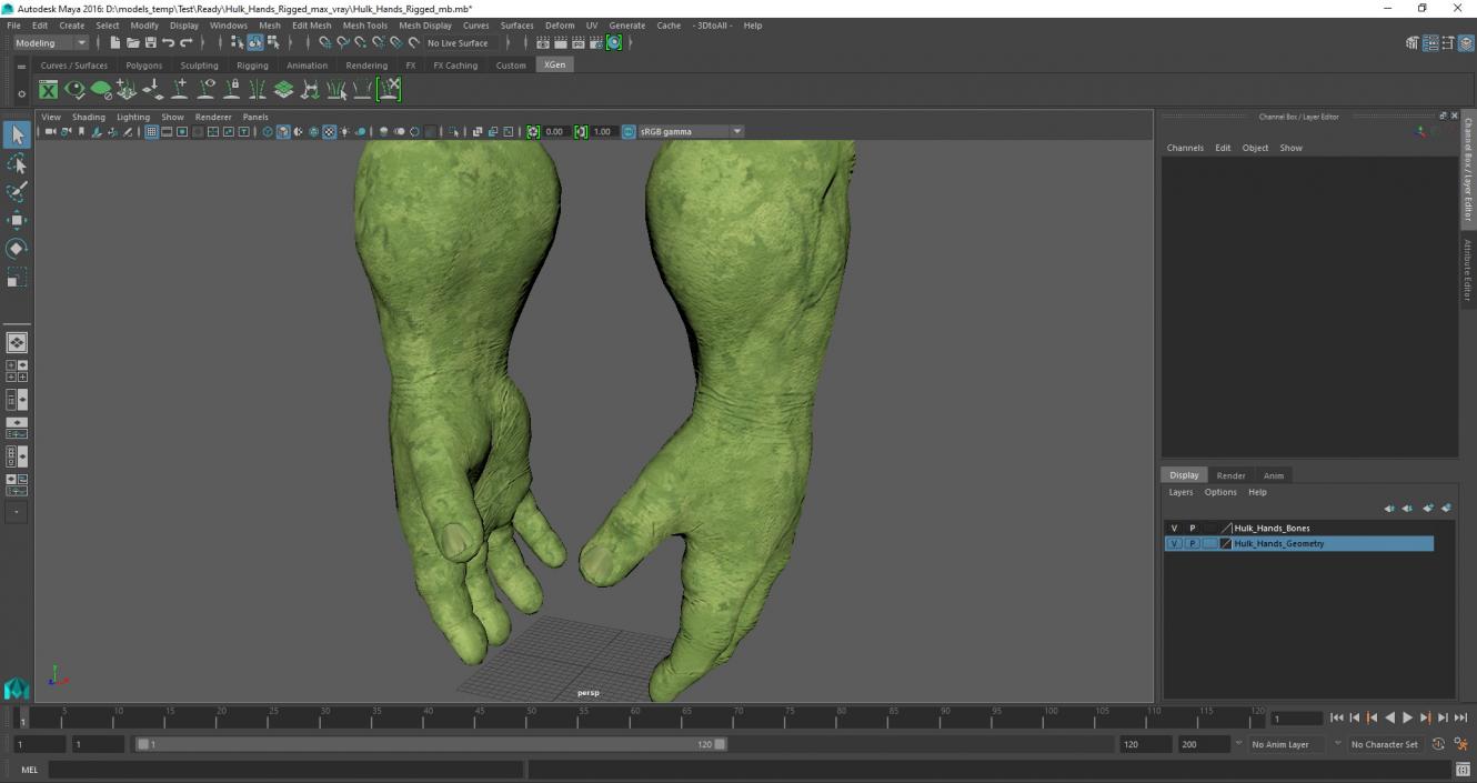 3D Hulk Hands Rigged for Maya