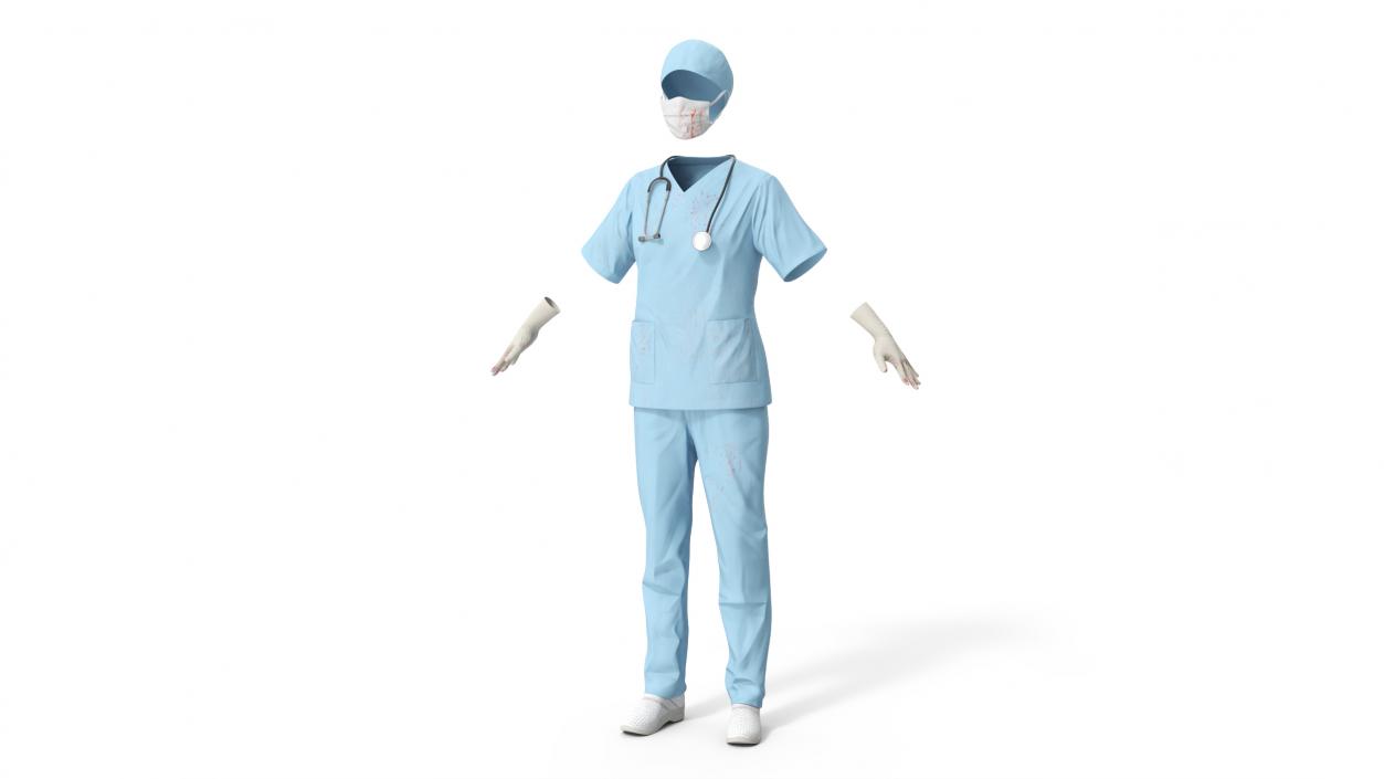 3D Surgeon Uniform Scrubs with Bloodstains with Stethoscope