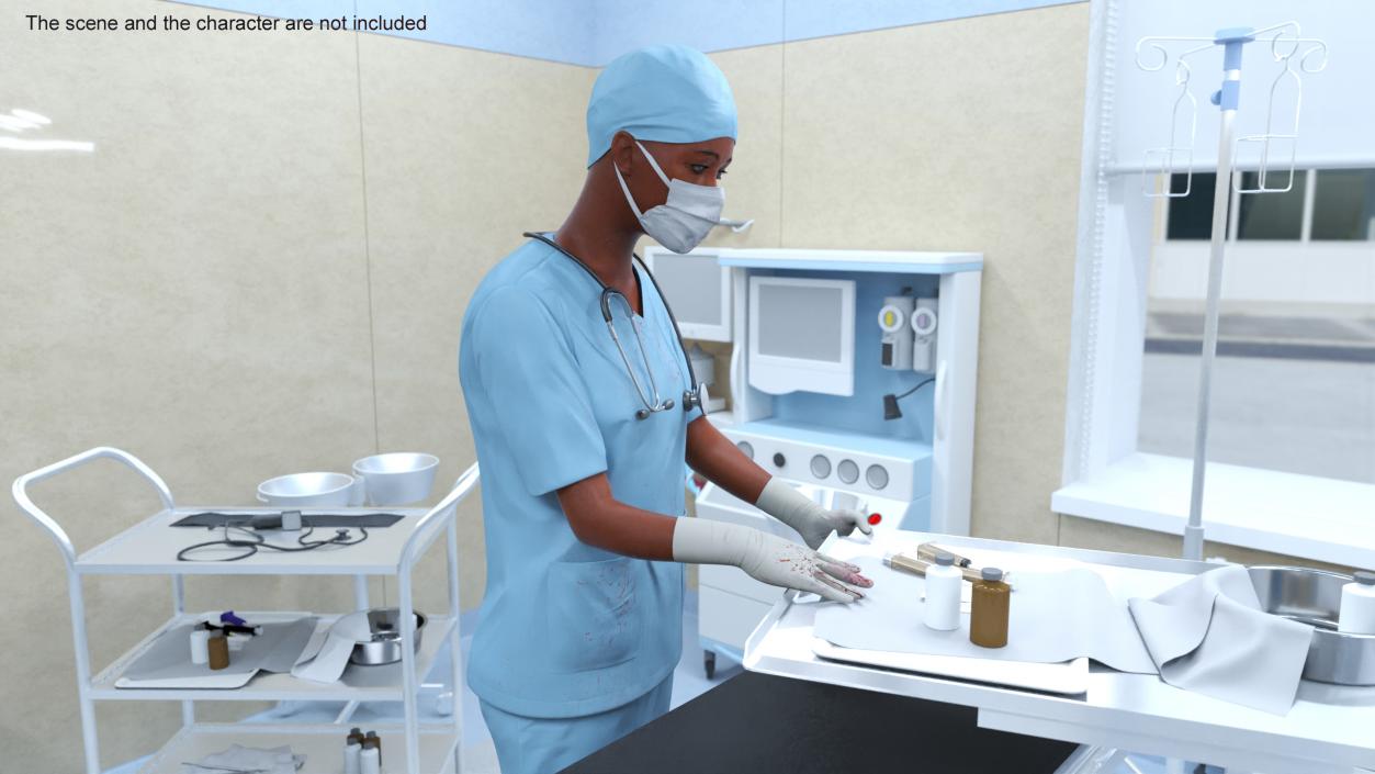 3D Surgeon Uniform Scrubs with Bloodstains with Stethoscope