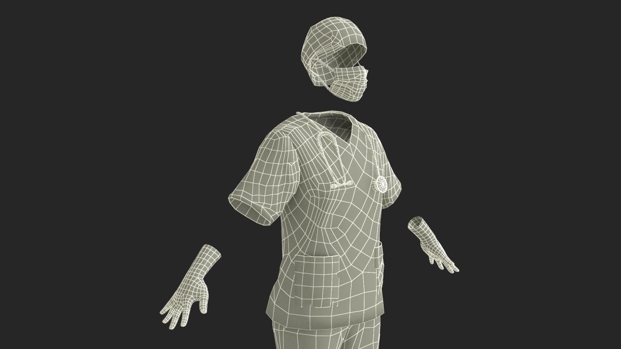 3D Surgeon Uniform Scrubs with Bloodstains with Stethoscope