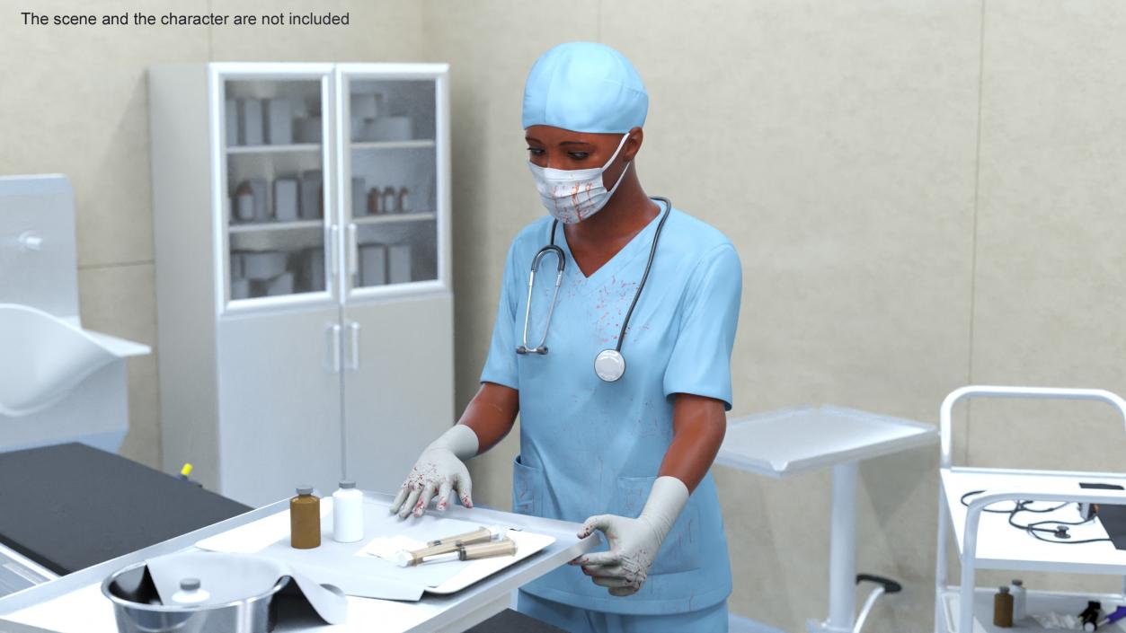 3D Surgeon Uniform Scrubs with Bloodstains with Stethoscope