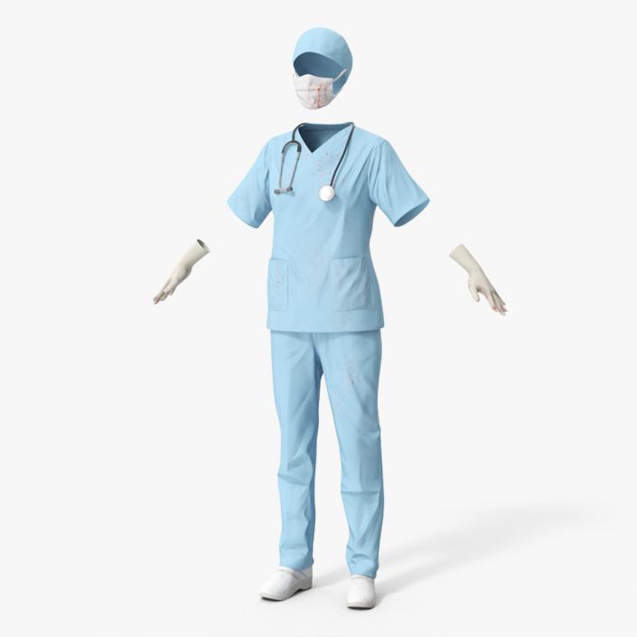 3D Surgeon Uniform Scrubs with Bloodstains with Stethoscope