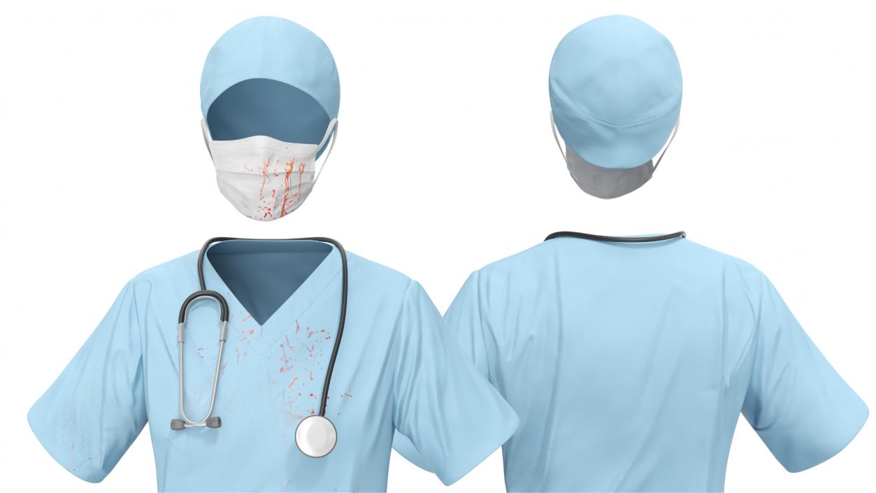 3D Surgeon Uniform Scrubs with Bloodstains with Stethoscope