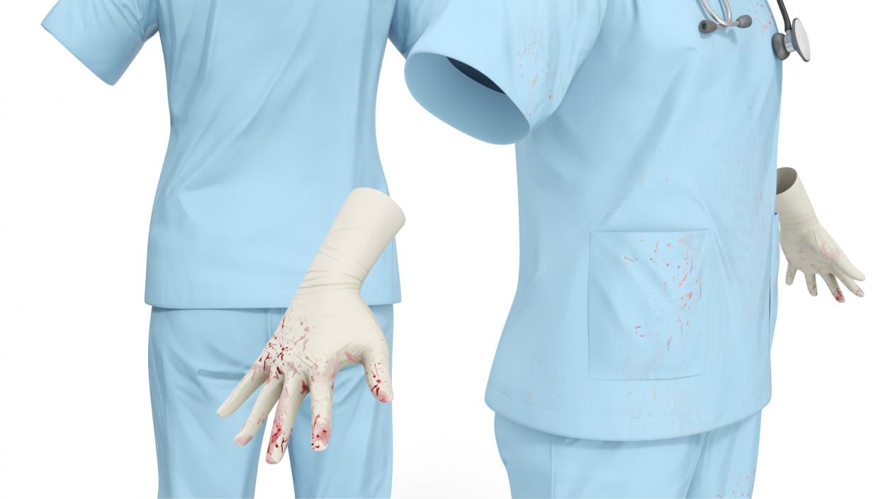 3D Surgeon Uniform Scrubs with Bloodstains with Stethoscope