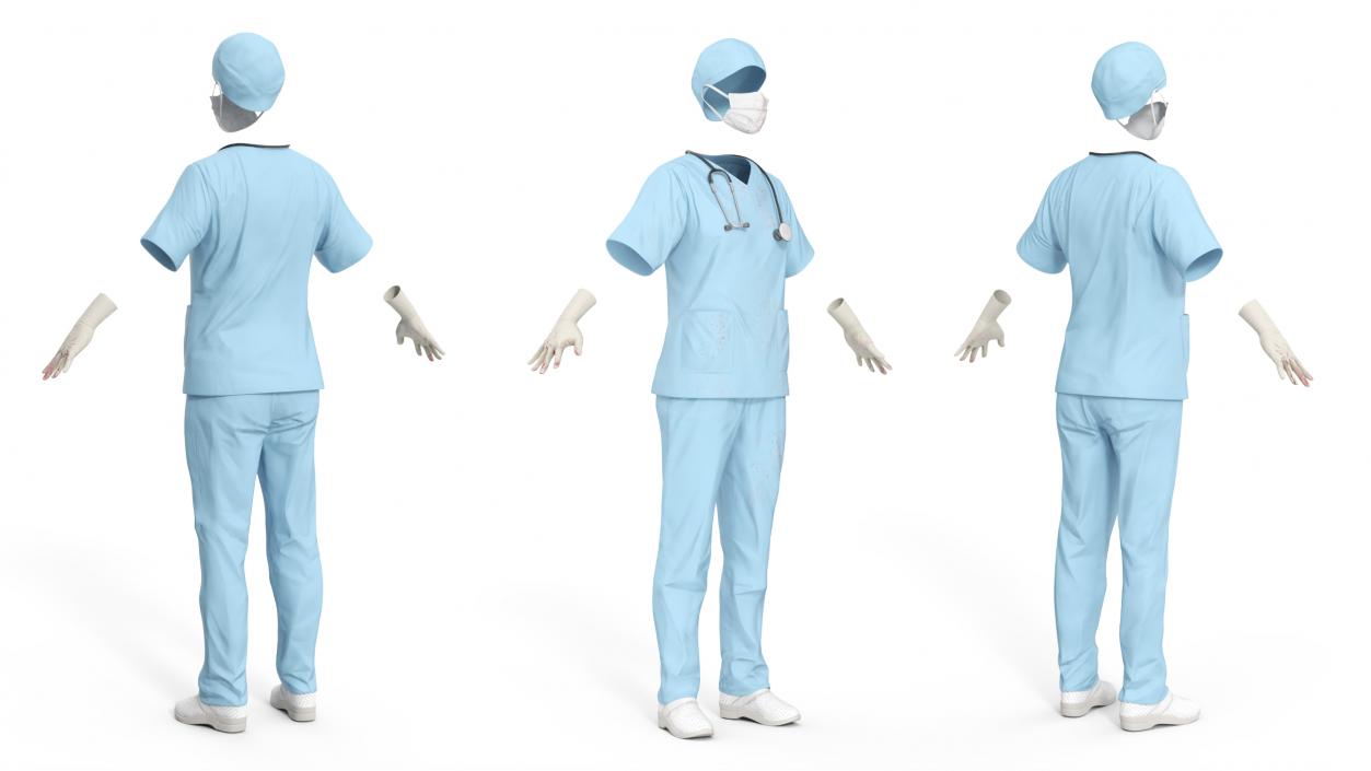 3D Surgeon Uniform Scrubs with Bloodstains with Stethoscope