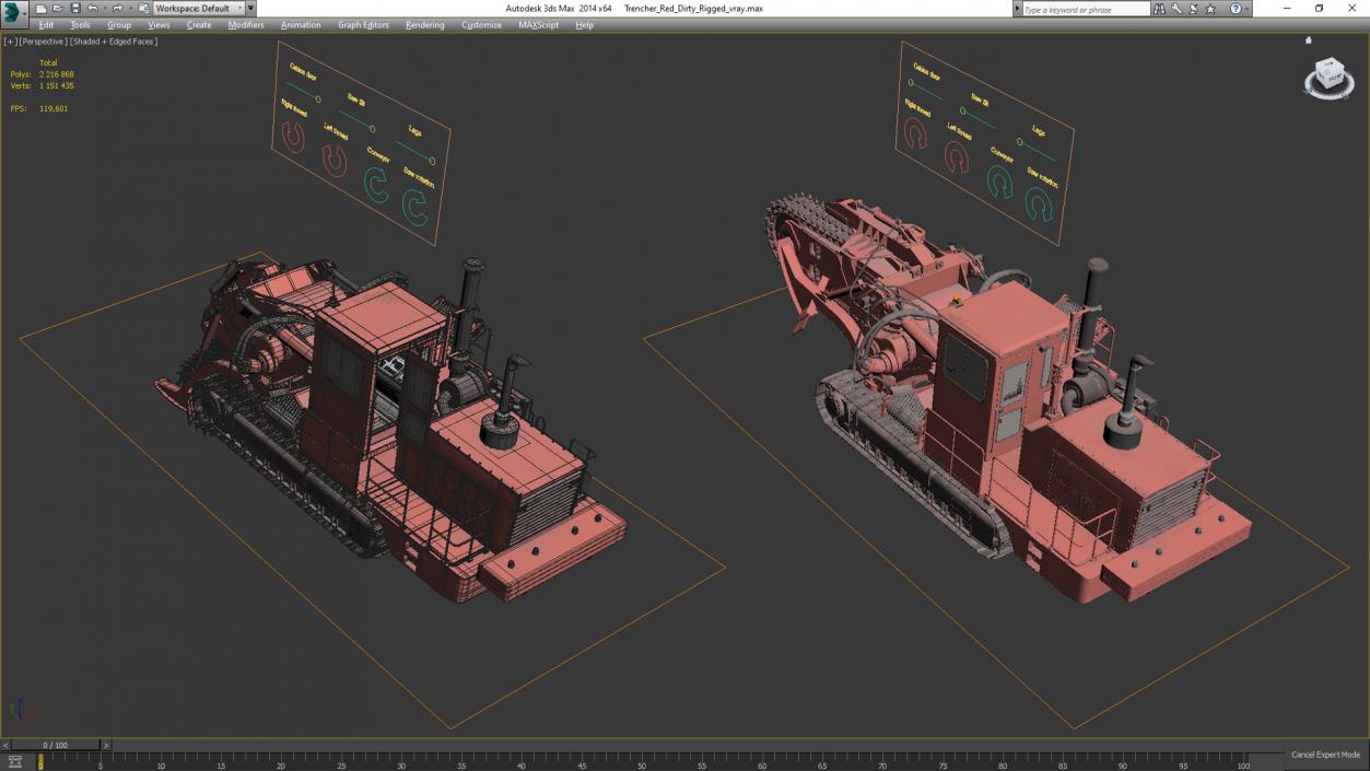 3D model Trencher Red Dirty Rigged