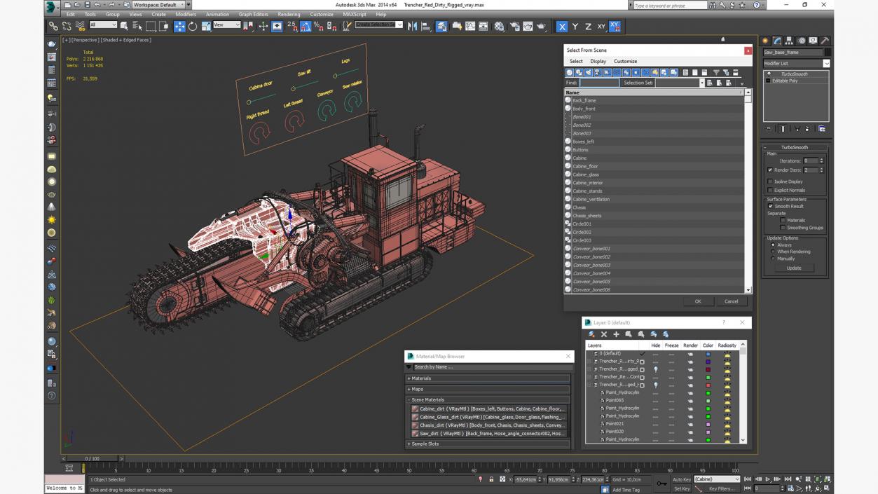 3D model Trencher Red Dirty Rigged