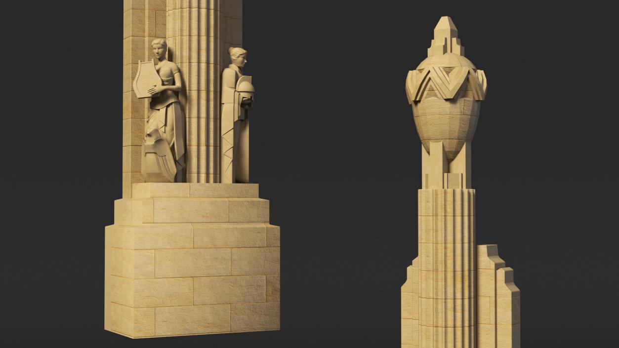 3D Hearst Towers Column with Statues model