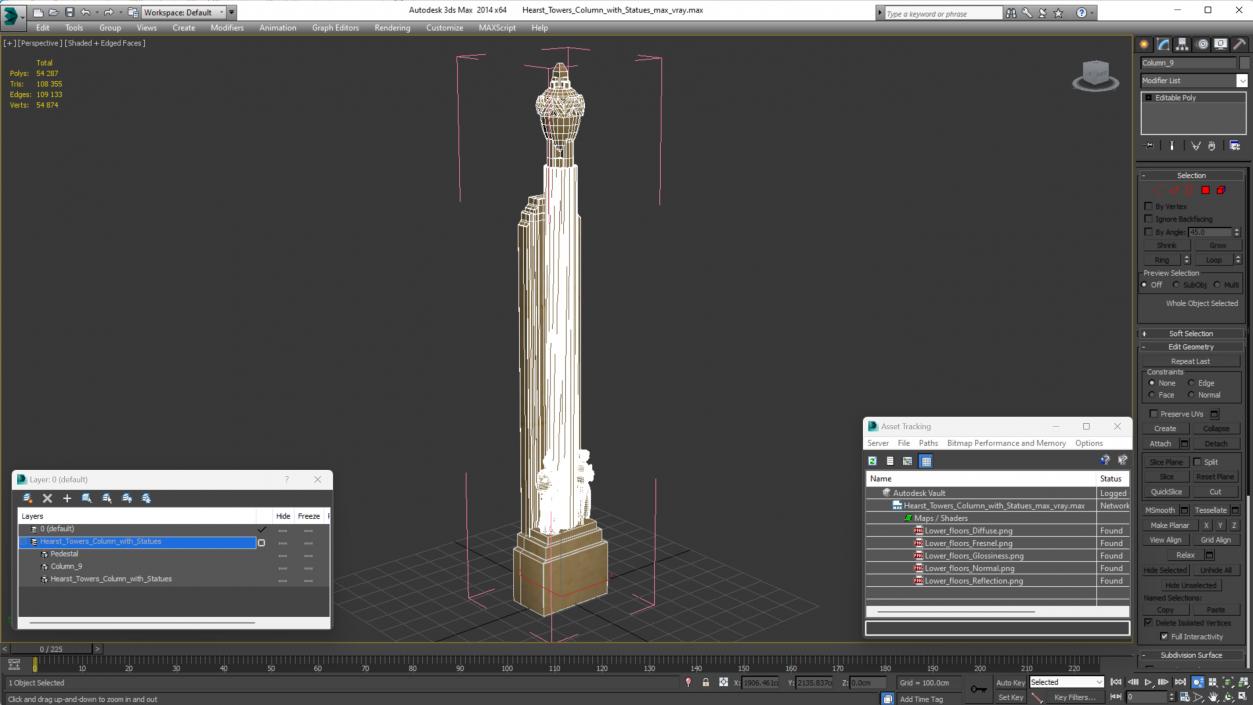 3D Hearst Towers Column with Statues model