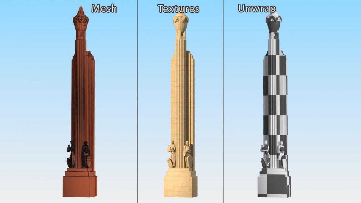 3D Hearst Towers Column with Statues model