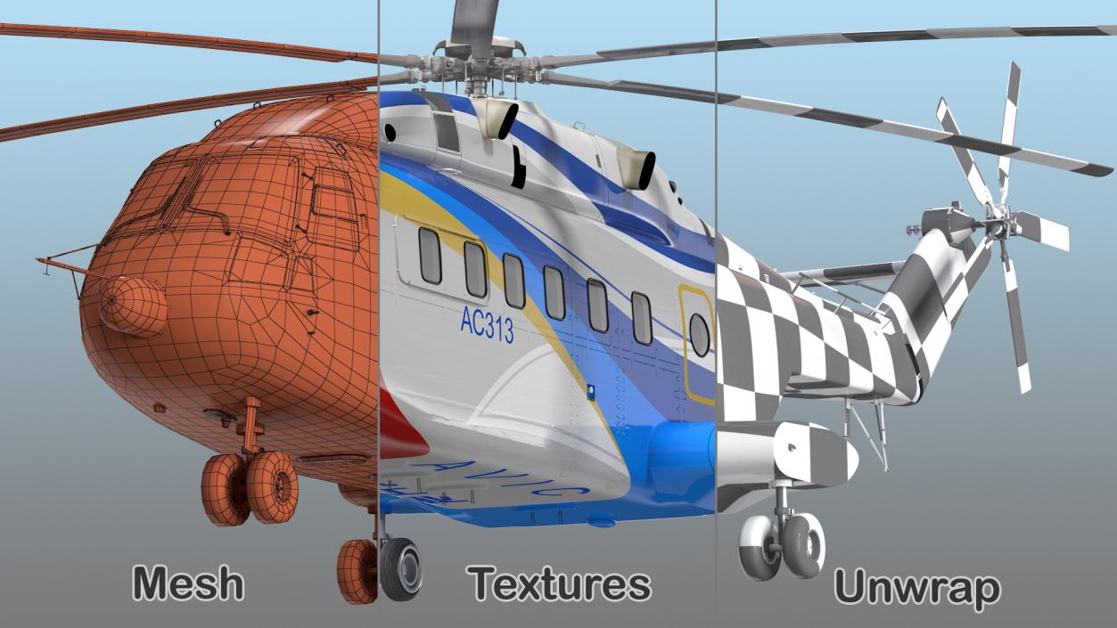 Avicopter AC313 Civilian Helicopter Rigged 3D