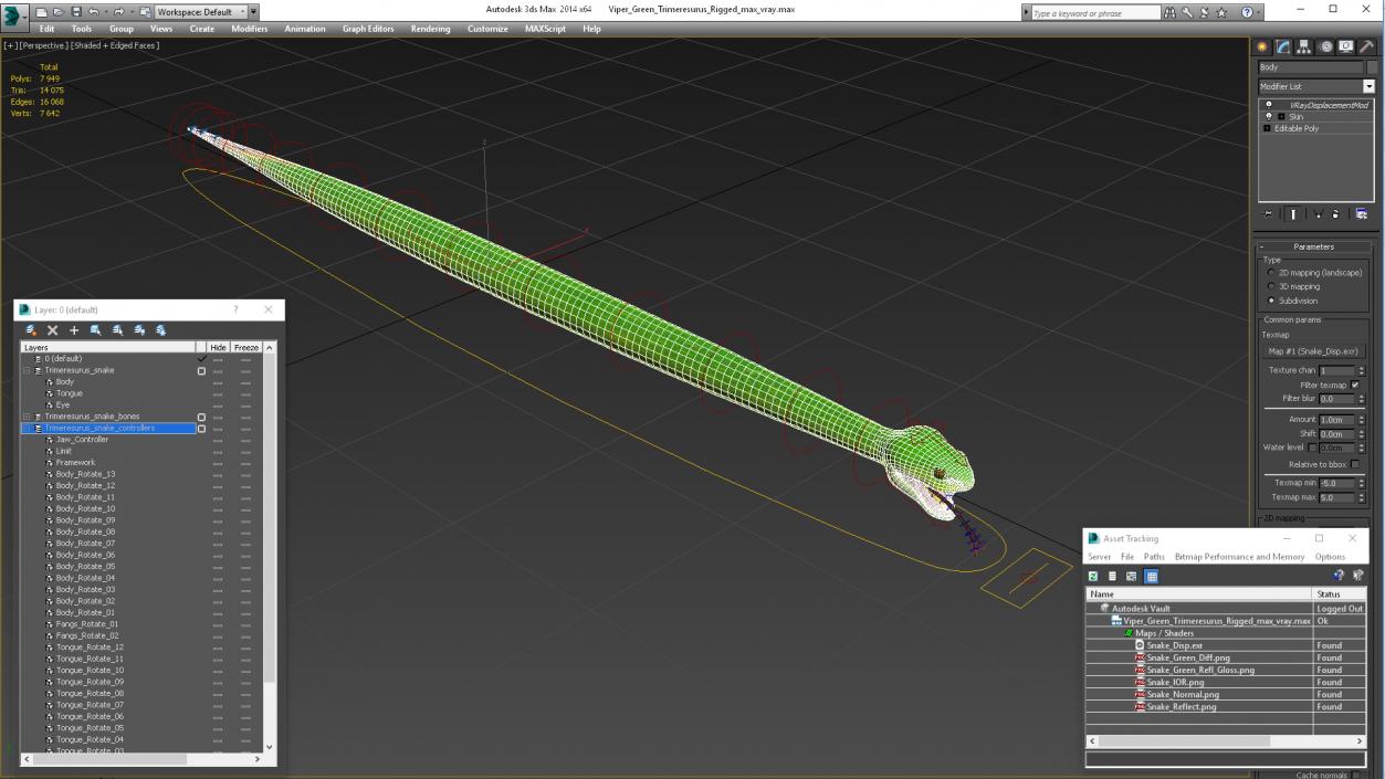 3D model Viper Green Trimeresurus Rigged for Maya