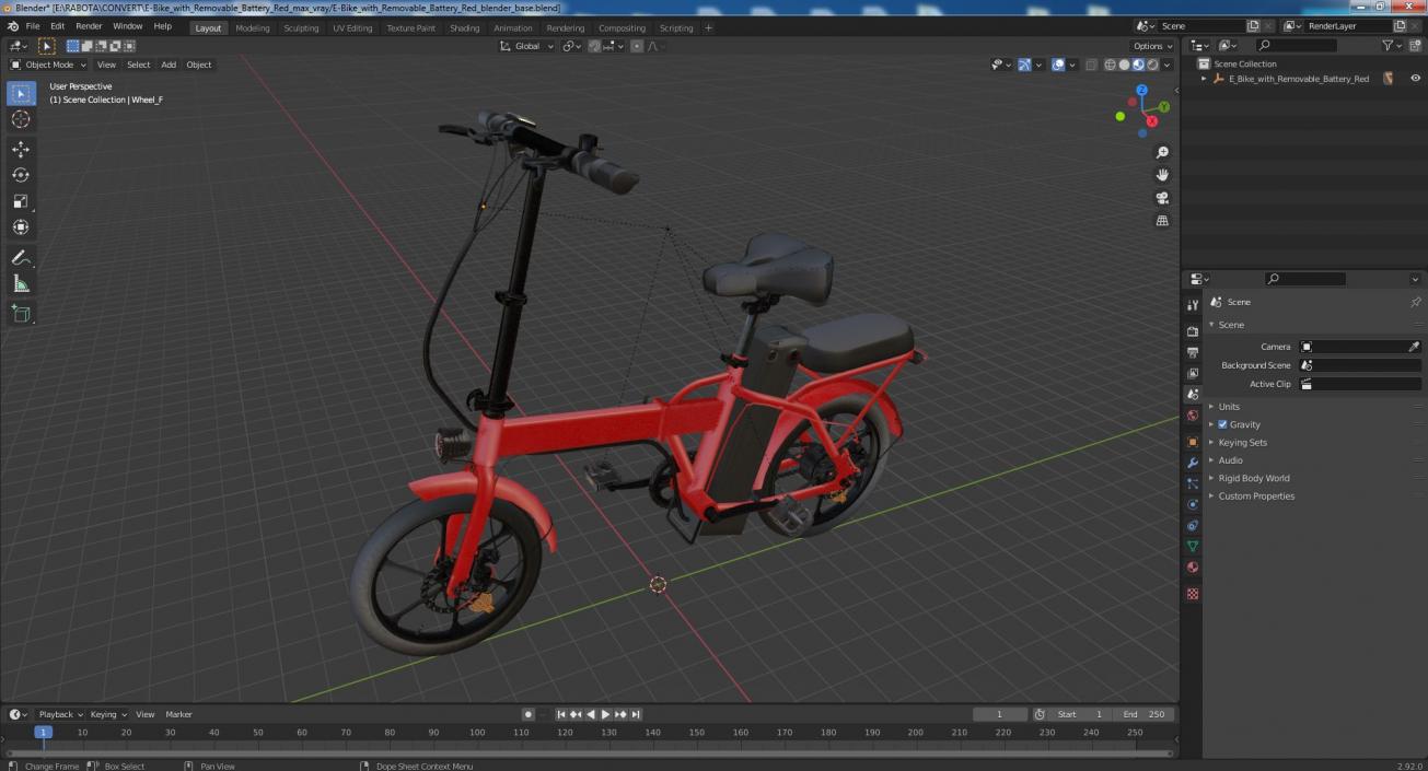 3D E-Bike with Removable Battery Red model