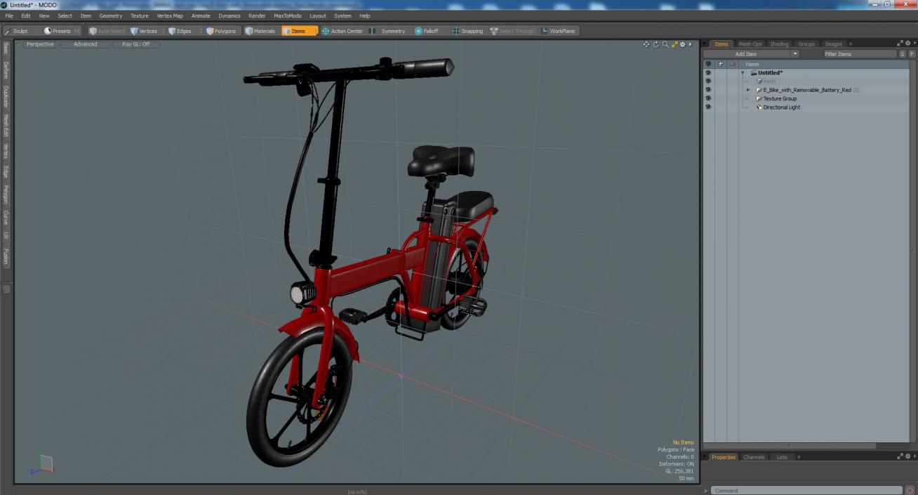 3D E-Bike with Removable Battery Red model