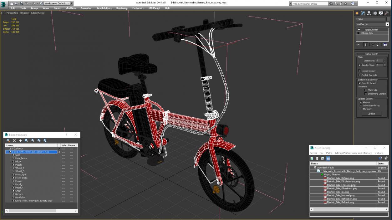 3D E-Bike with Removable Battery Red model