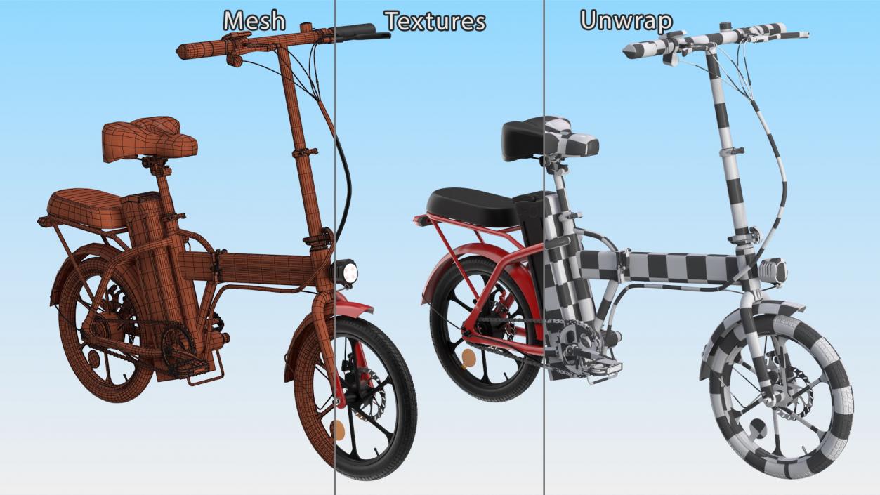 3D E-Bike with Removable Battery Red model