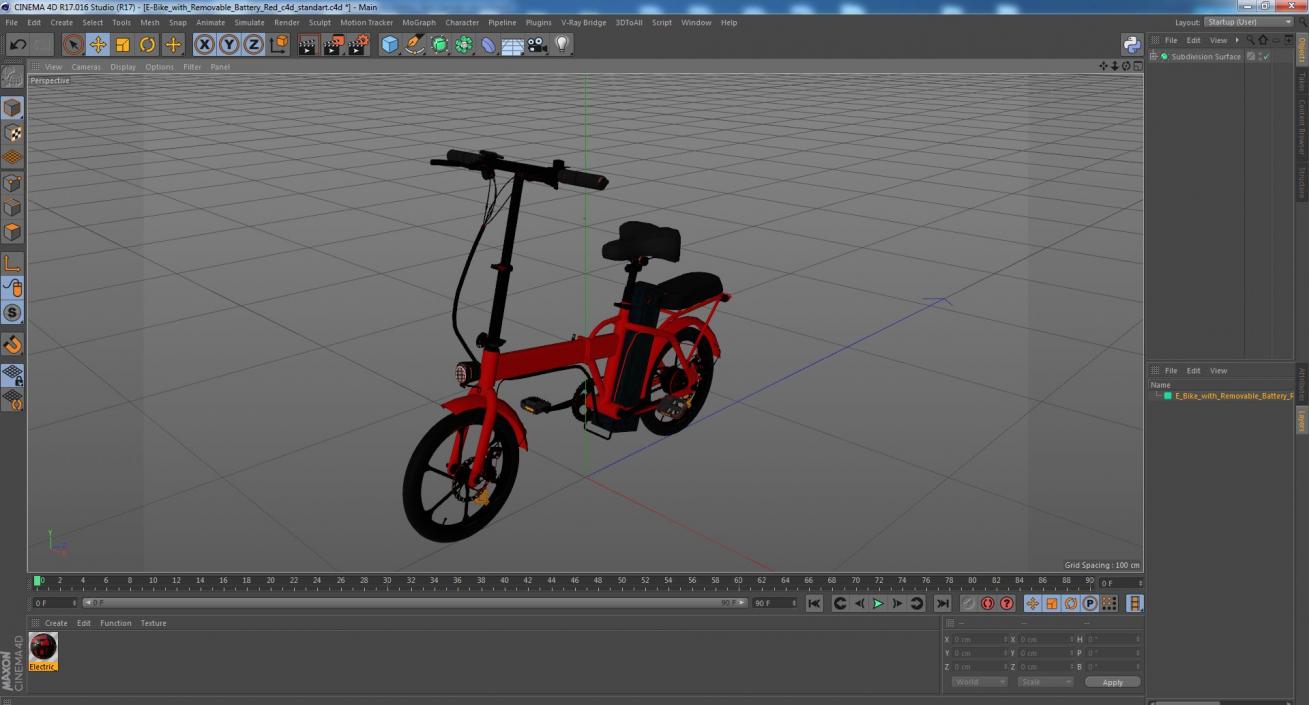 3D E-Bike with Removable Battery Red model