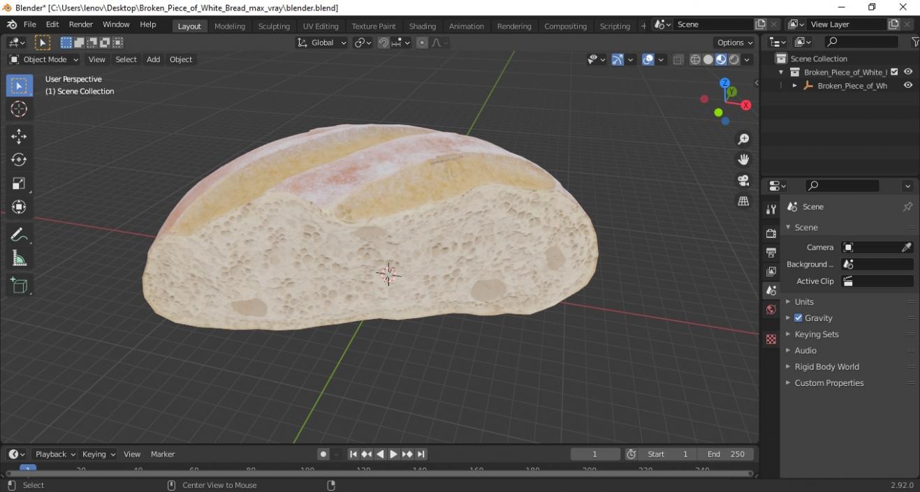 Broken Piece of White Bread 2 3D model