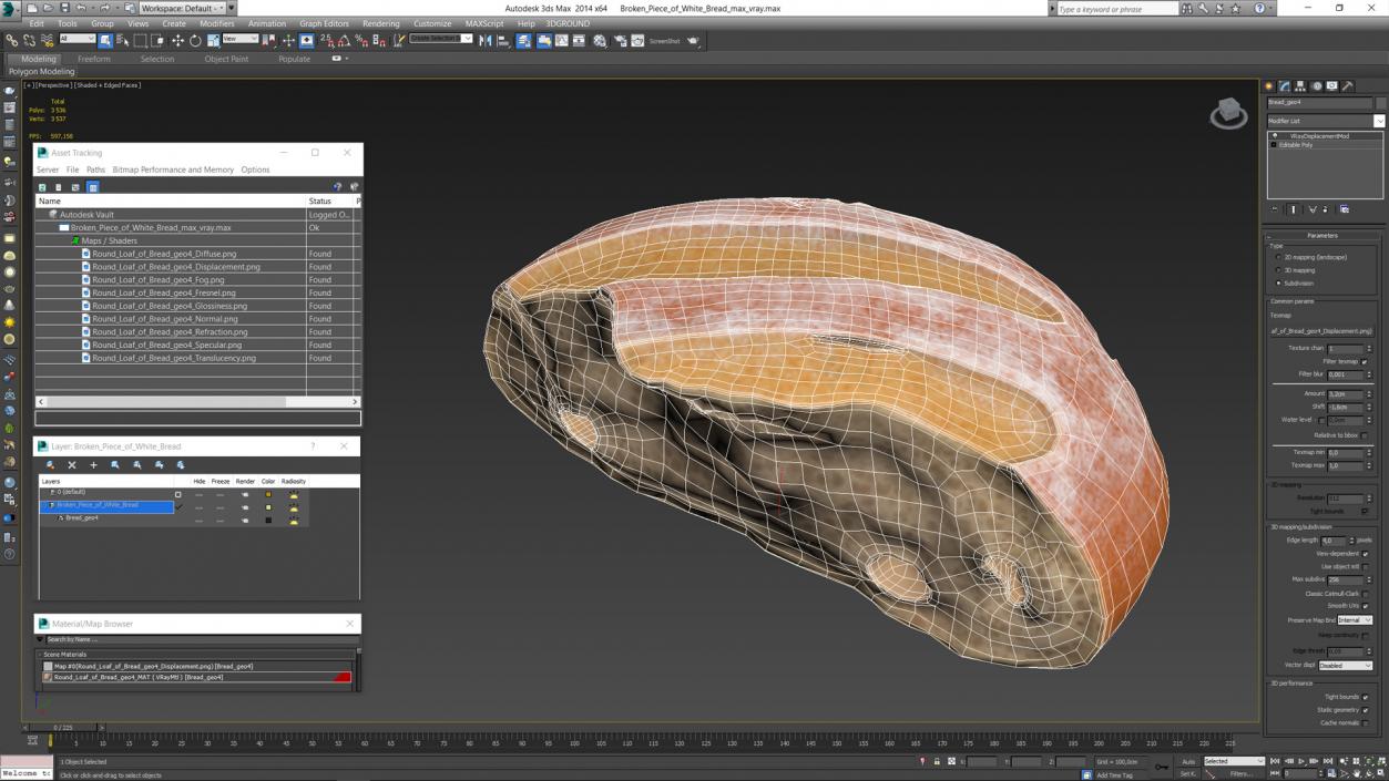 Broken Piece of White Bread 2 3D model