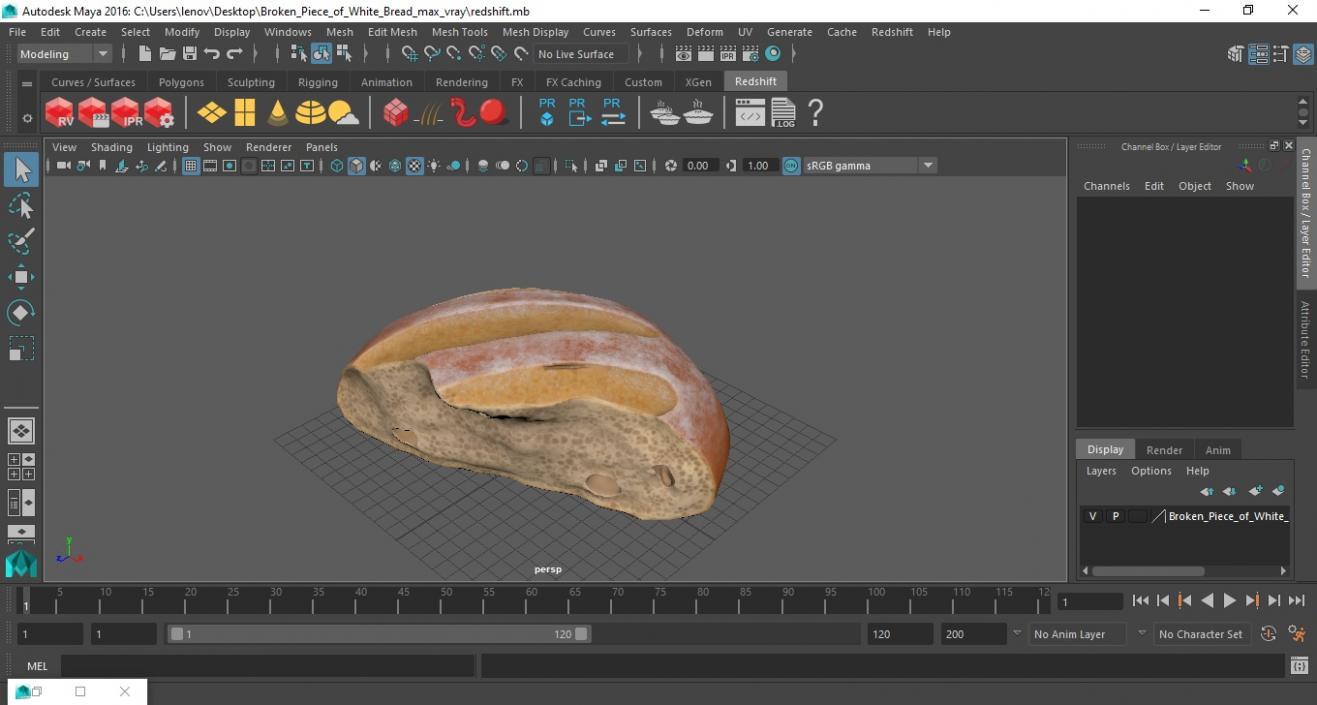 Broken Piece of White Bread 2 3D model